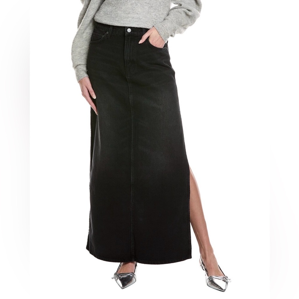MOTHER Snacks The Fun Dip Slice Maxi Skirt Black Denim Slit NWT Sz 24